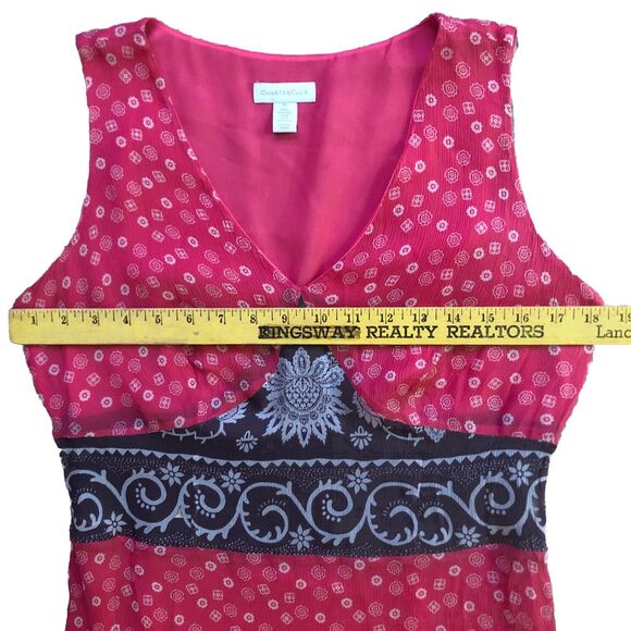 Charter Club Silk Maxi Dress Womens Sz 10 Salmon Brown Boho Tiered V-neck Lined - Picture 12 of 16